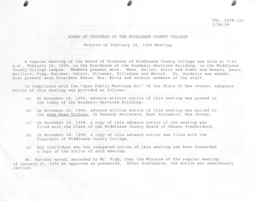 Board of Trustees Meeting Minutes - February 1999 - New Page
